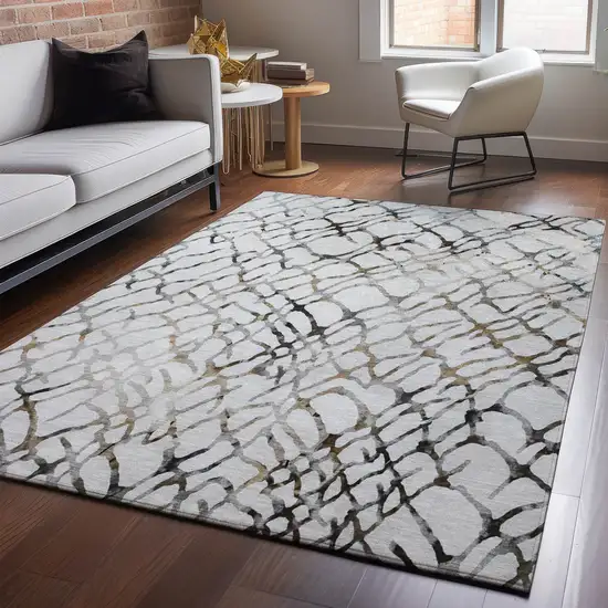 Silver Gray And Brown Abstract Washable Area Rug With UV Protection Photo 5
