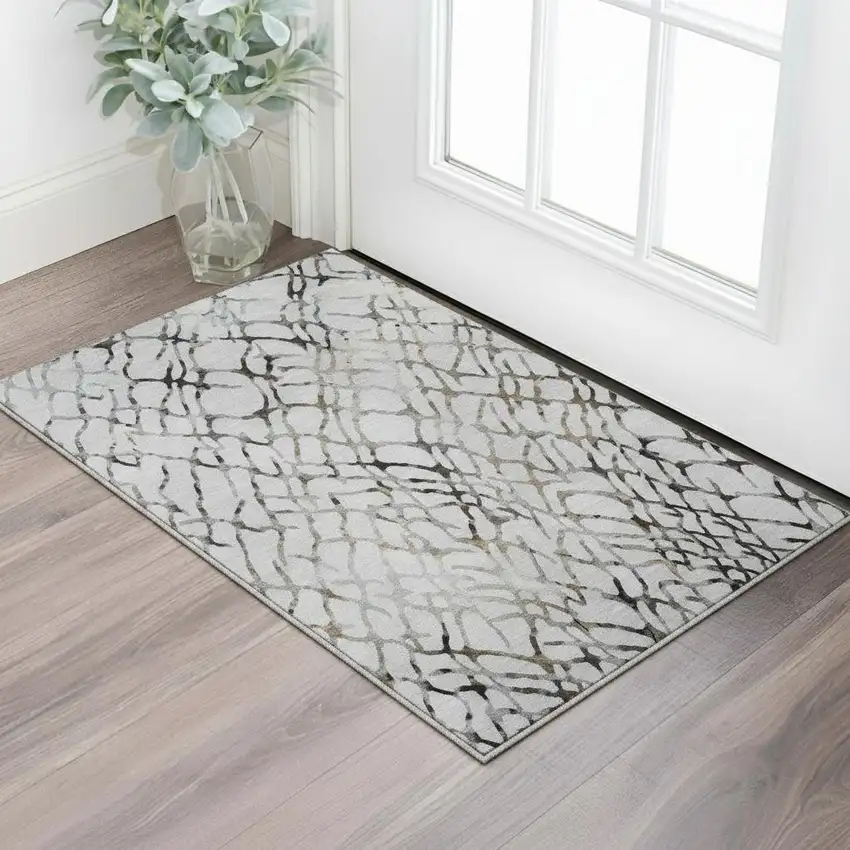 Silver Gray And Brown Abstract Washable Area Rug With UV Protection Photo 2