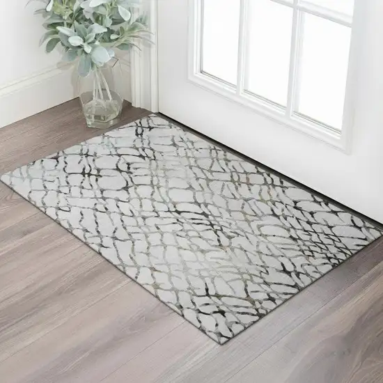 Silver Gray And Brown Abstract Washable Area Rug With UV Protection Photo 1