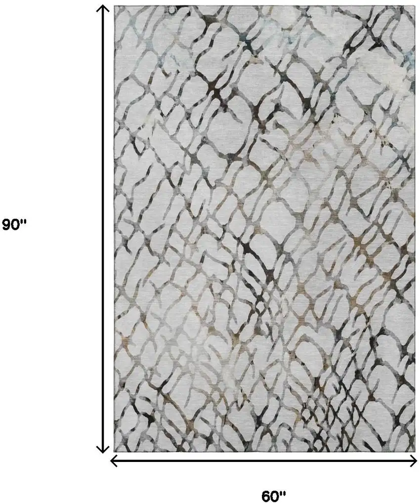 Silver Gray And Brown Abstract Washable Area Rug With UV Protection Photo 7