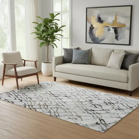 Silver Gray And Brown Abstract Washable Area Rug With UV Protection Photo 1