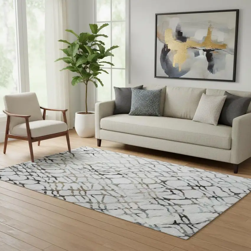 Silver Gray And Brown Abstract Washable Area Rug With UV Protection Photo 1