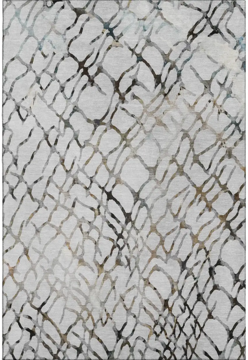 Silver Gray And Brown Abstract Washable Area Rug With UV Protection Photo 1