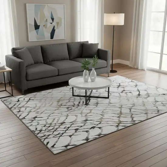 Silver Gray And Brown Abstract Washable Area Rug With UV Protection Photo 2