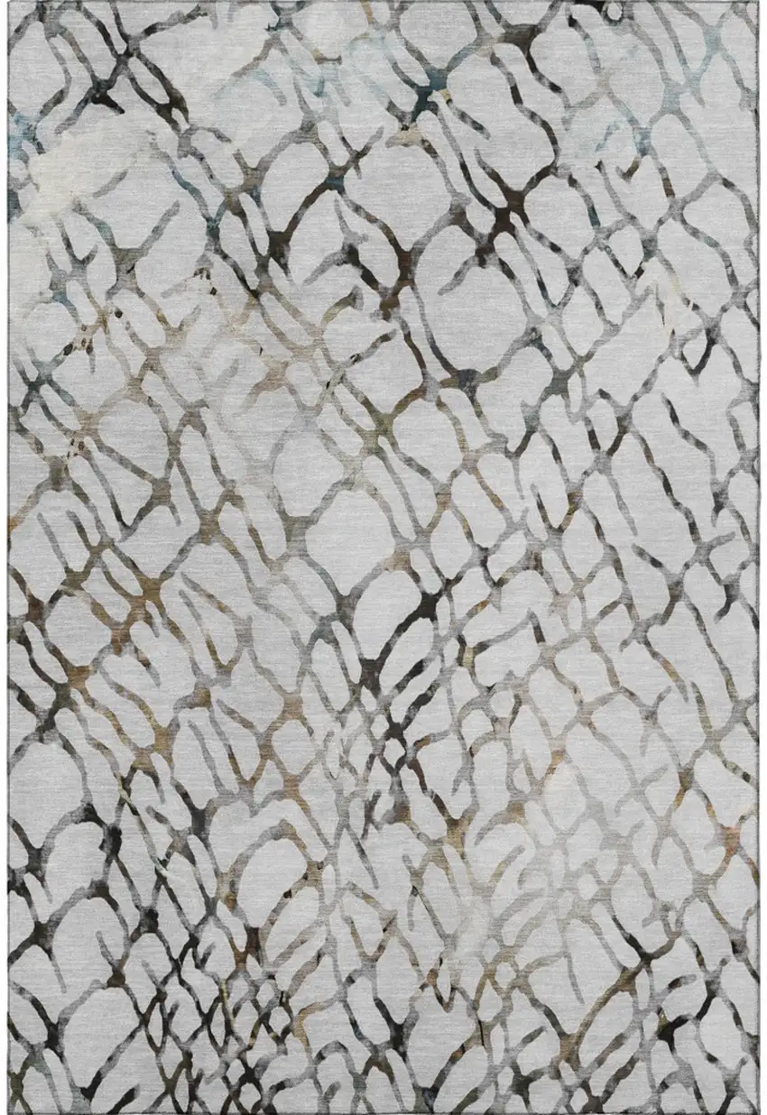 Silver Gray And Brown Abstract Washable Area Rug With UV Protection Photo 4
