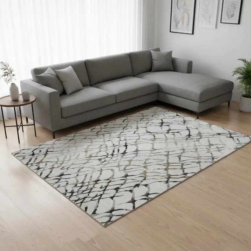 Silver Gray And Brown Abstract Washable Area Rug With UV Protection Photo 2