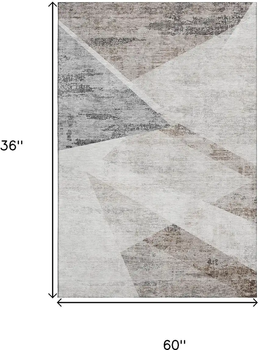 Silver Gray And Brown Geometric Washable Area Rug With UV Protection Photo 3