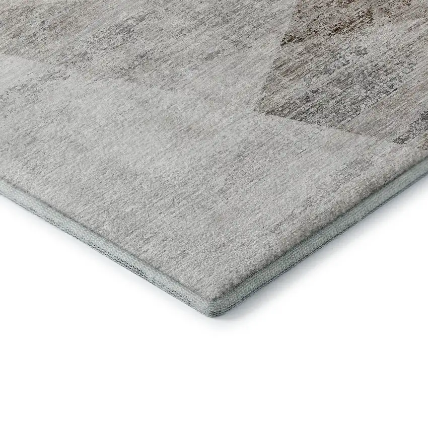Silver Gray And Brown Geometric Washable Area Rug With UV Protection Photo 8