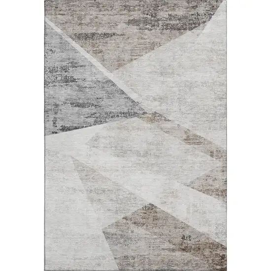Silver Gray And Brown Geometric Washable Area Rug With UV Protection Photo 6