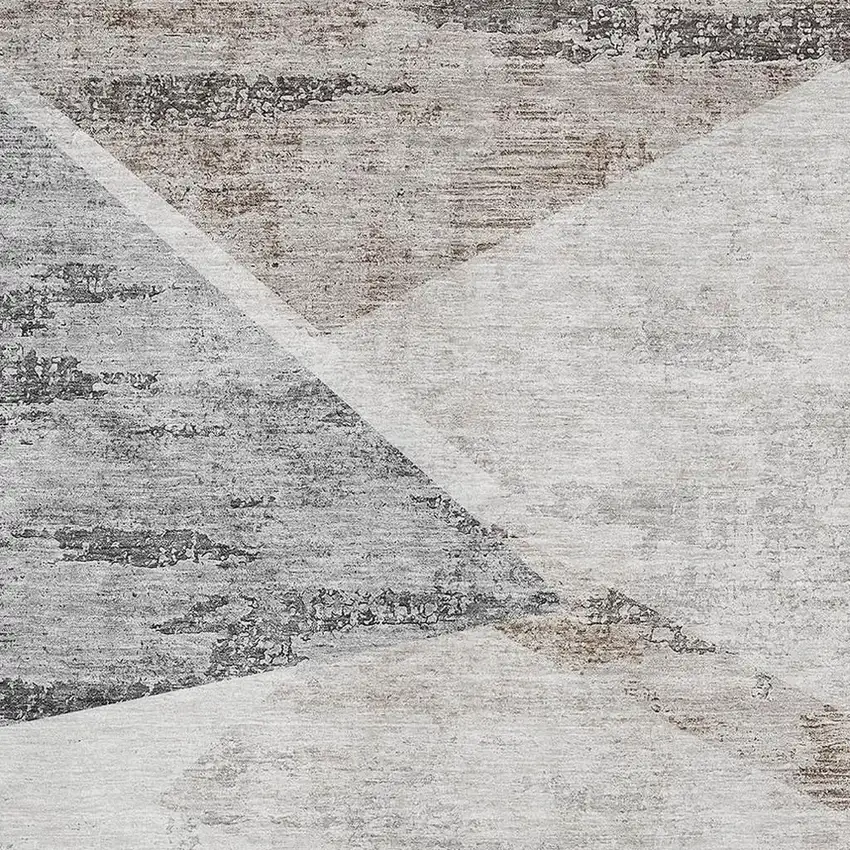 Silver Gray And Brown Geometric Washable Area Rug With UV Protection Photo 4