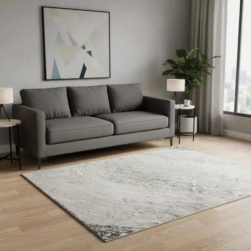 Silver Gray And Brown Geometric Washable Area Rug With UV Protection Photo 2