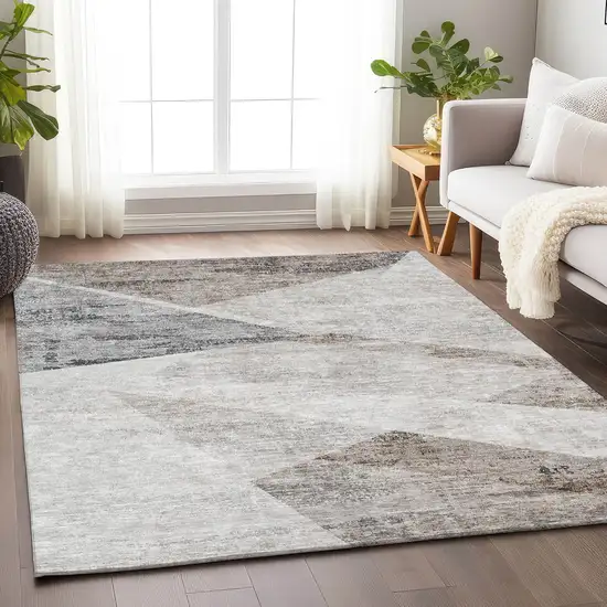 Silver Gray And Brown Geometric Washable Area Rug With UV Protection Photo 6