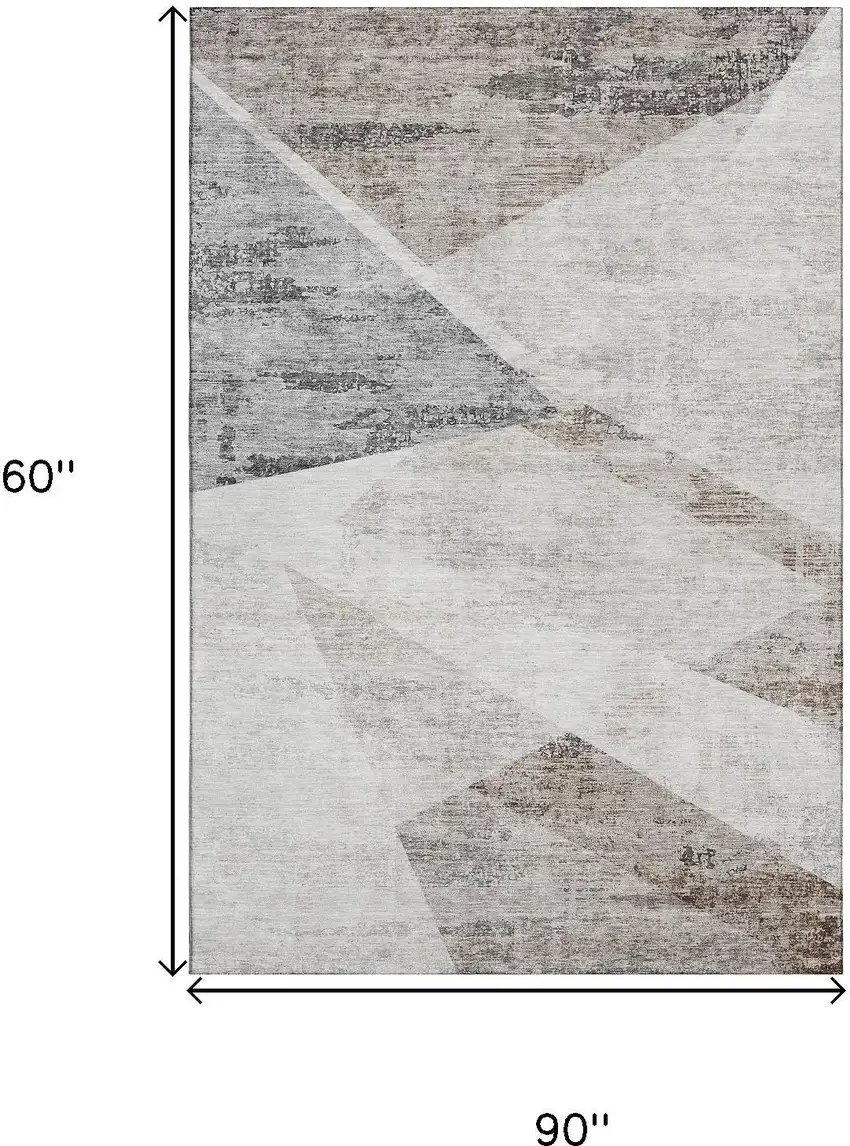 Silver Gray And Brown Geometric Washable Area Rug With UV Protection Photo 3