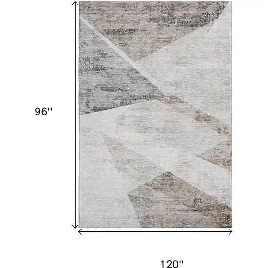 Silver Gray And Brown Geometric Washable Area Rug With UV Protection Photo 3