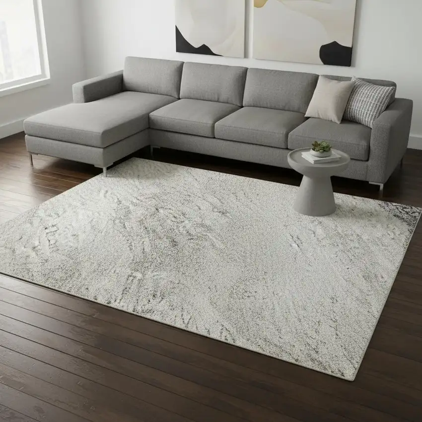 Silver Gray And Brown Geometric Washable Area Rug With UV Protection Photo 2