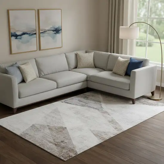 Silver Gray And Brown Geometric Washable Area Rug With UV Protection Photo 1