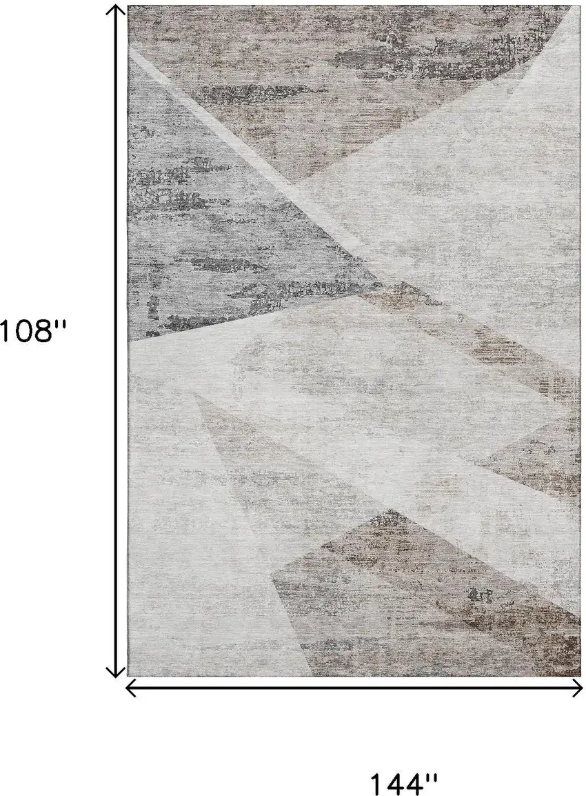 Silver Gray And Brown Geometric Washable Area Rug With UV Protection Photo 3