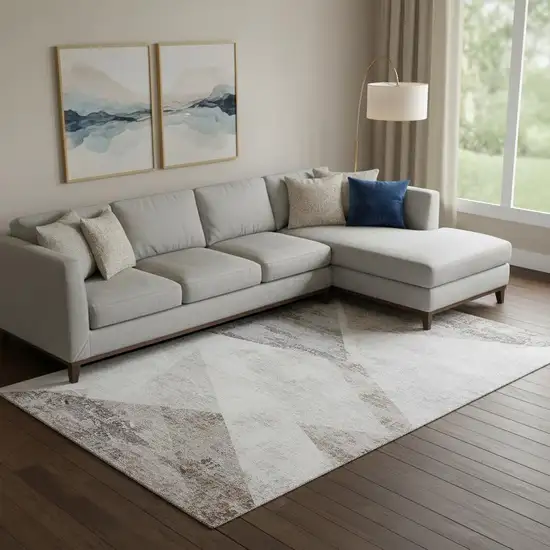 Silver Gray And Brown Geometric Washable Area Rug With UV Protection Photo 1