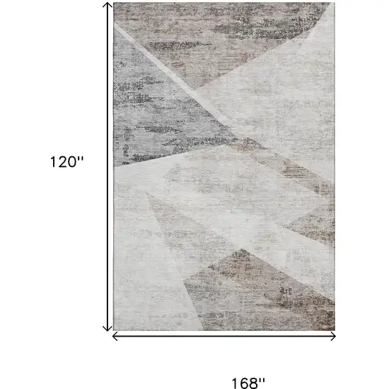 Silver Gray And Brown Geometric Washable Area Rug With UV Protection Photo 3