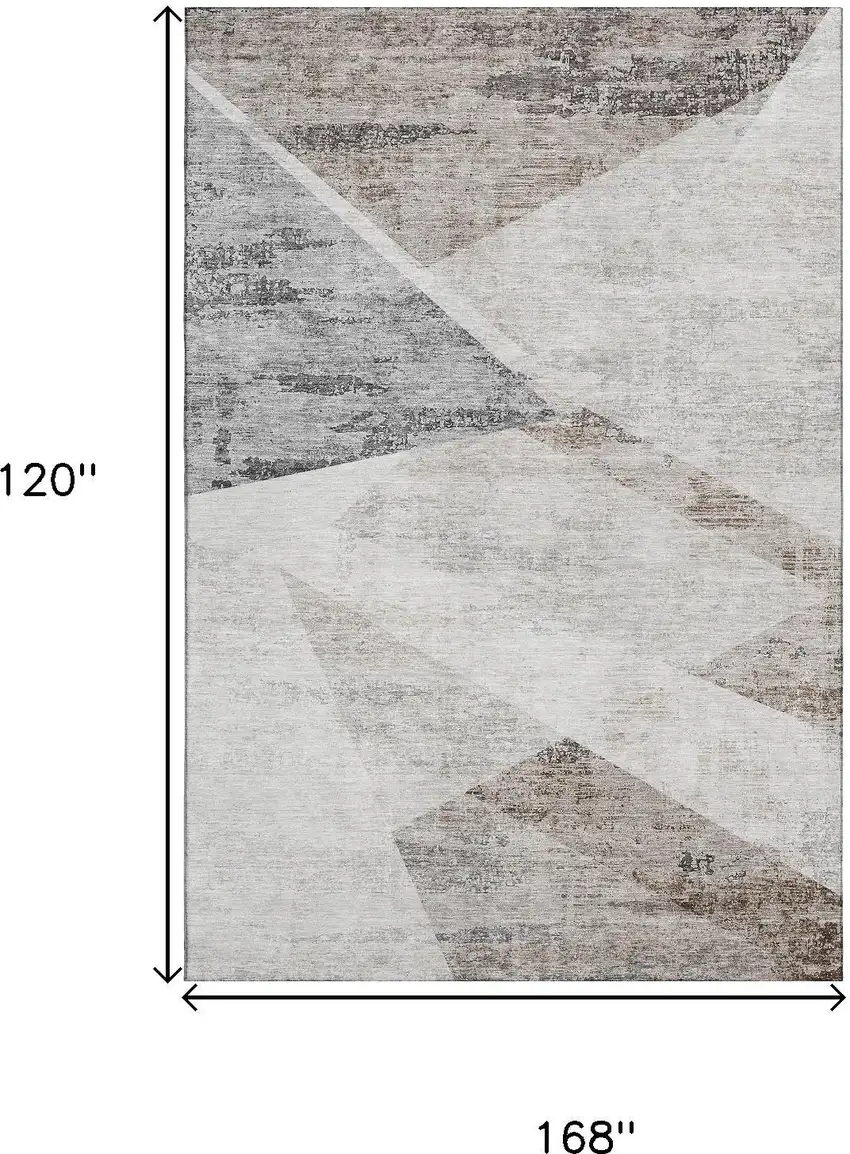 Silver Gray And Brown Geometric Washable Area Rug With UV Protection Photo 3