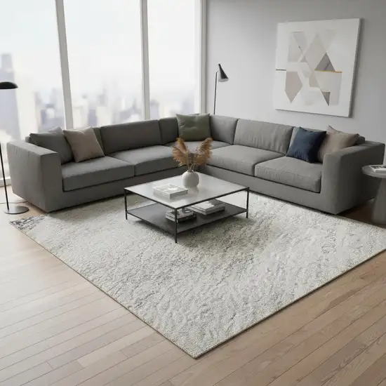 Silver Gray And Brown Geometric Washable Area Rug With UV Protection Photo 2