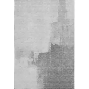 Photo of Silver Gray And Charcoal Abstract Washable Area Rug With UV Protection