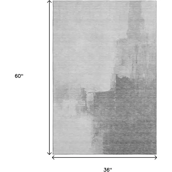 Silver Gray And Charcoal Abstract Washable Area Rug With UV Protection Photo 3