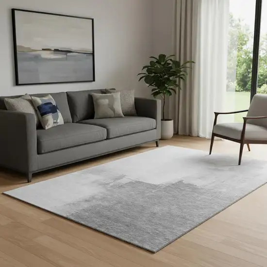 Silver Gray And Charcoal Abstract Washable Area Rug With UV Protection Photo 2