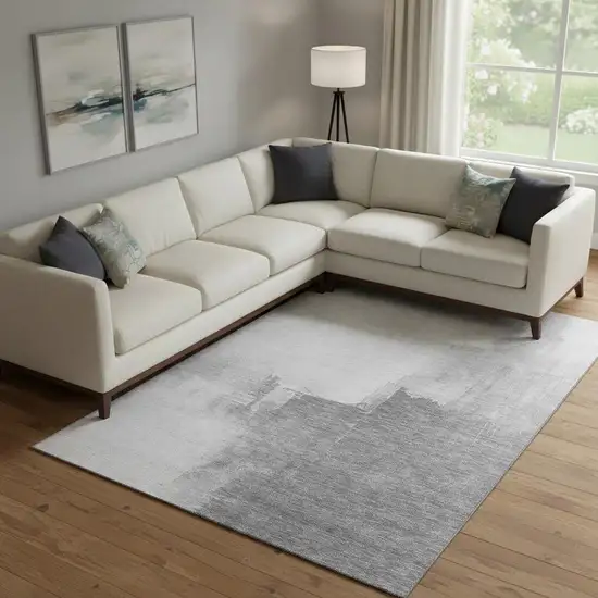 Silver Gray And Charcoal Abstract Washable Area Rug With UV Protection Photo 2