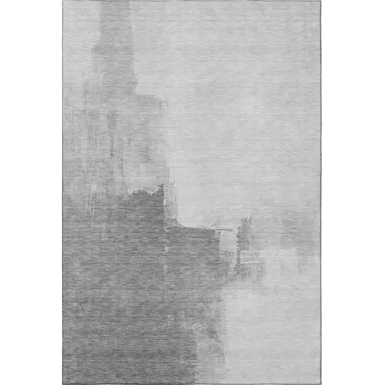 Silver Gray And Charcoal Abstract Washable Area Rug With UV Protection Photo 3