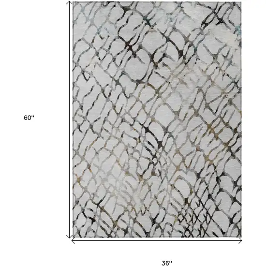 Silver Gray And Charcoal Abstract Washable Indoor Outdoor Area Rug Photo 3