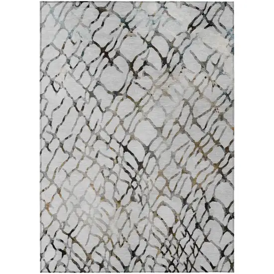 Silver Gray And Charcoal Abstract Washable Indoor Outdoor Area Rug Photo 2