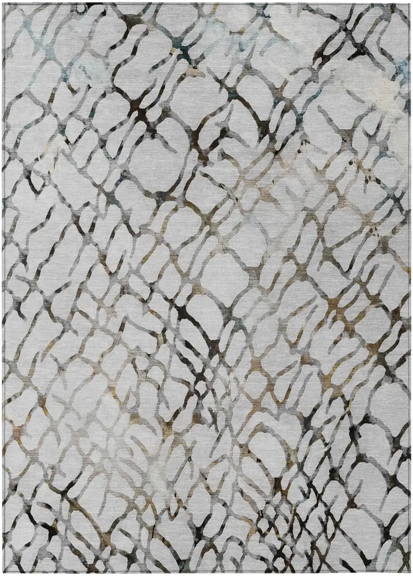 Silver Gray And Charcoal Abstract Washable Indoor Outdoor Area Rug Photo 2