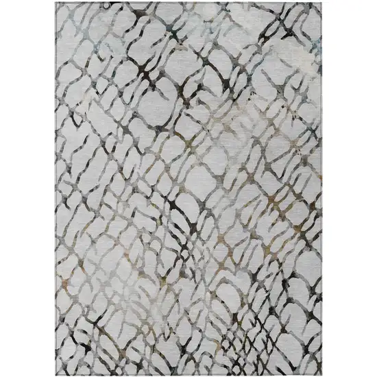 Silver Gray And Charcoal Abstract Washable Indoor Outdoor Area Rug Photo 2