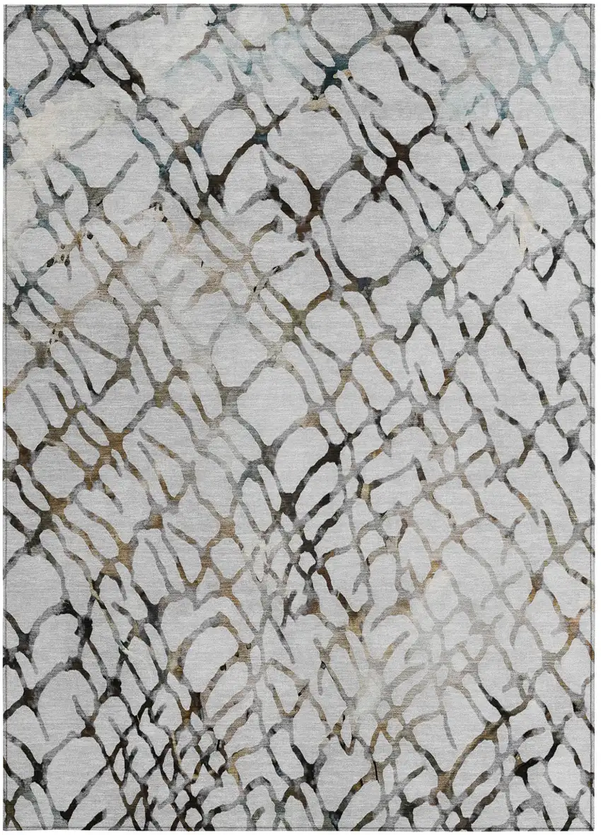 Silver Gray And Charcoal Abstract Washable Indoor Outdoor Area Rug Photo 5