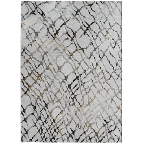 Silver Gray And Charcoal Abstract Washable Indoor Outdoor Area Rug Photo 5
