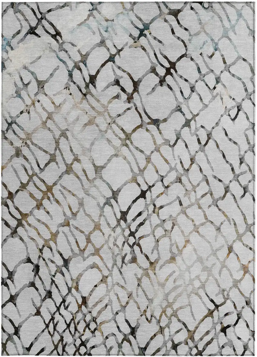 Silver Gray And Charcoal Abstract Washable Indoor Outdoor Area Rug Photo 5