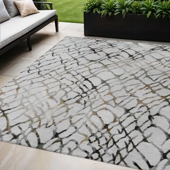 Silver Gray And Charcoal Abstract Washable Indoor Outdoor Area Rug Photo 1