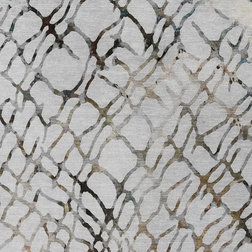 Silver Gray And Charcoal Abstract Washable Indoor Outdoor Area Rug Photo 7