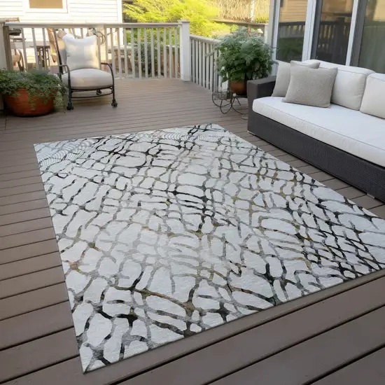 Silver Gray And Charcoal Abstract Washable Indoor Outdoor Area Rug Photo 7