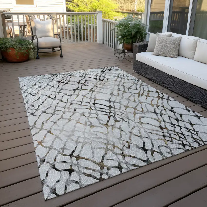 Silver Gray And Charcoal Abstract Washable Indoor Outdoor Area Rug Photo 7