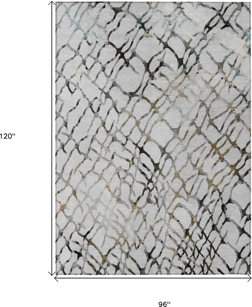 Silver Gray And Charcoal Abstract Washable Indoor Outdoor Area Rug Photo 3