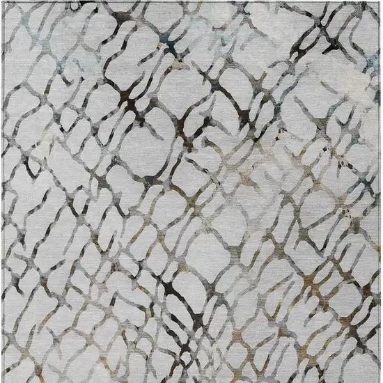 Silver Gray And Charcoal Abstract Washable Indoor Outdoor Area Rug Photo 4