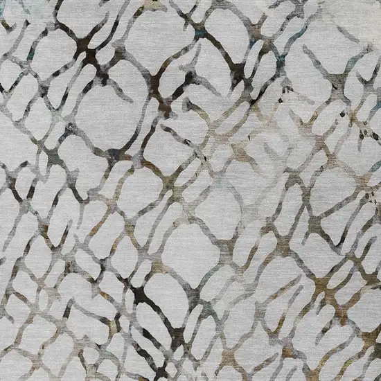 Silver Gray And Charcoal Abstract Washable Indoor Outdoor Area Rug Photo 6