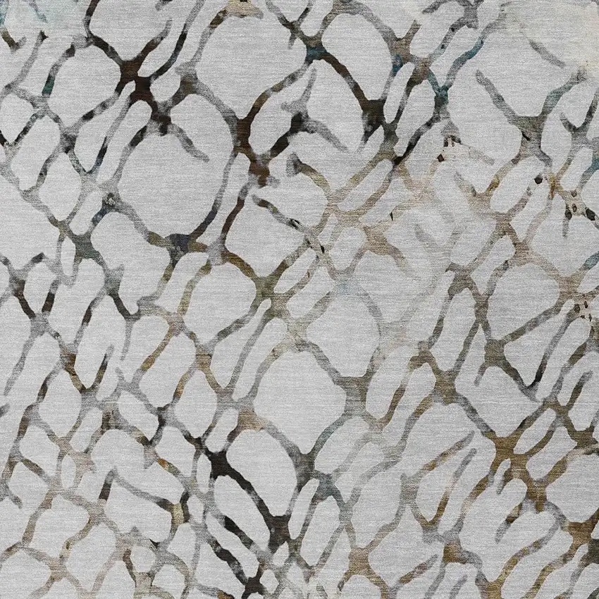Silver Gray And Charcoal Abstract Washable Indoor Outdoor Area Rug Photo 6