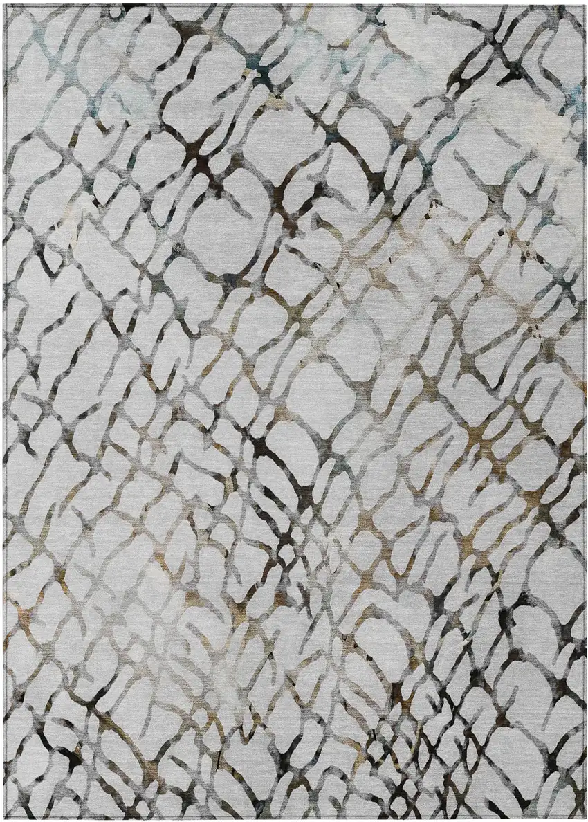 Silver Gray And Charcoal Abstract Washable Indoor Outdoor Area Rug Photo 2