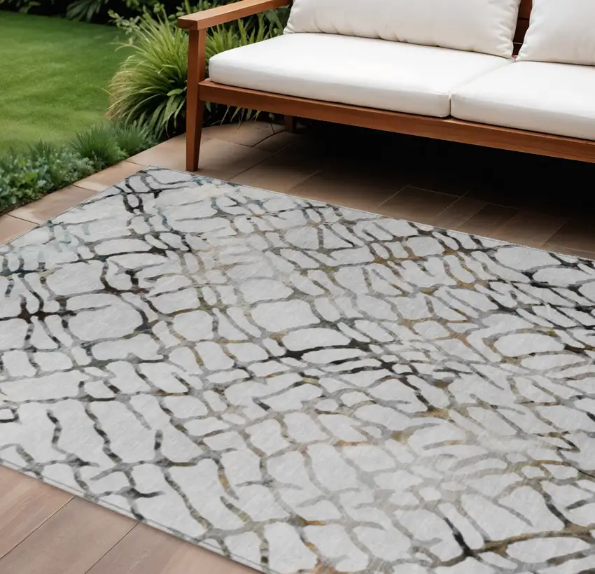 Silver Gray And Charcoal Abstract Washable Indoor Outdoor Area Rug Photo 1