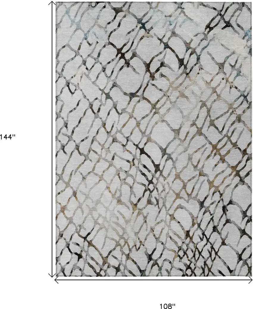 Silver Gray And Charcoal Abstract Washable Indoor Outdoor Area Rug Photo 3