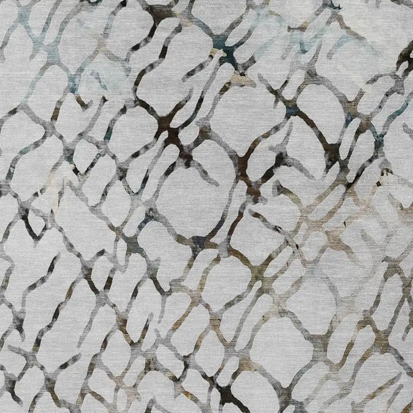 Silver Gray And Charcoal Abstract Washable Indoor Outdoor Area Rug Photo 6