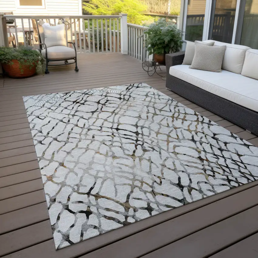 Silver Gray And Charcoal Abstract Washable Indoor Outdoor Area Rug Photo 9